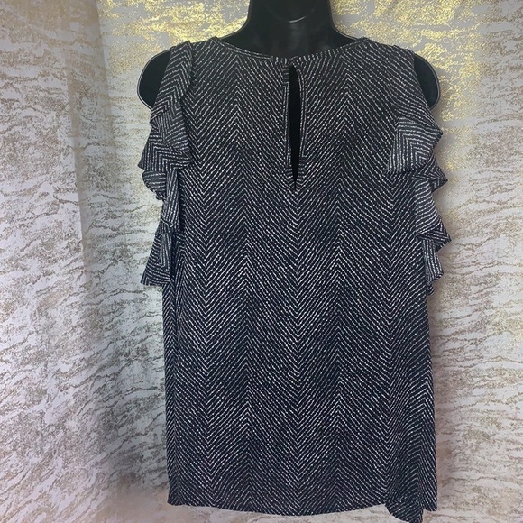 Michael Michael Kors black/white ruffled cold shoulder blouse size L - Picture 8 of 13